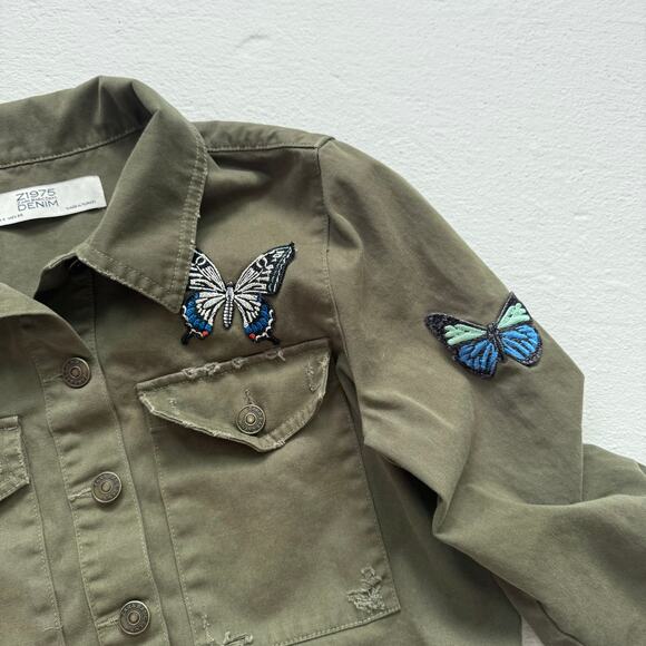 Zara Z1975 Denim Embroidered Butterfly Cropped Jacket, Size Small - Picture 4 of 6